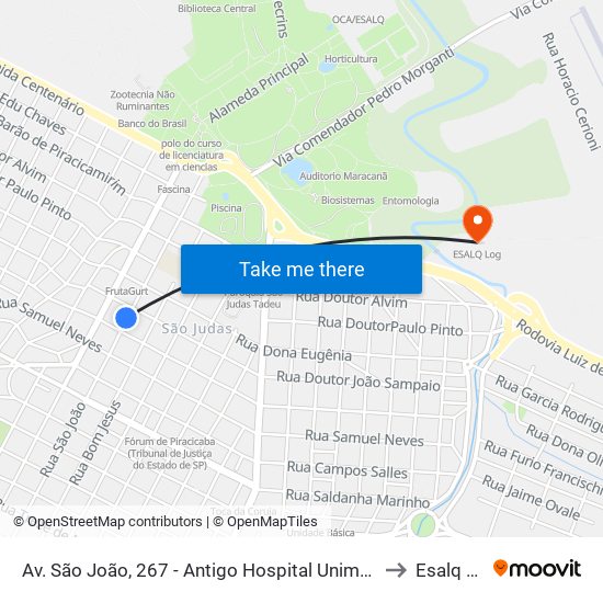 Av. São João, 267 - Antigo Hospital Unimed, Nº 267 to Esalq Log map