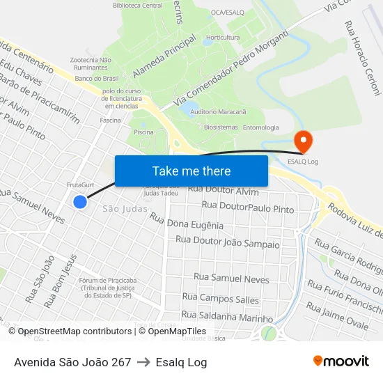 Avenida São João 267 to Esalq Log map