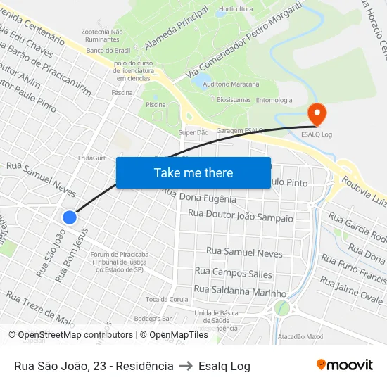 Rua São João, 23 - Residência to Esalq Log map