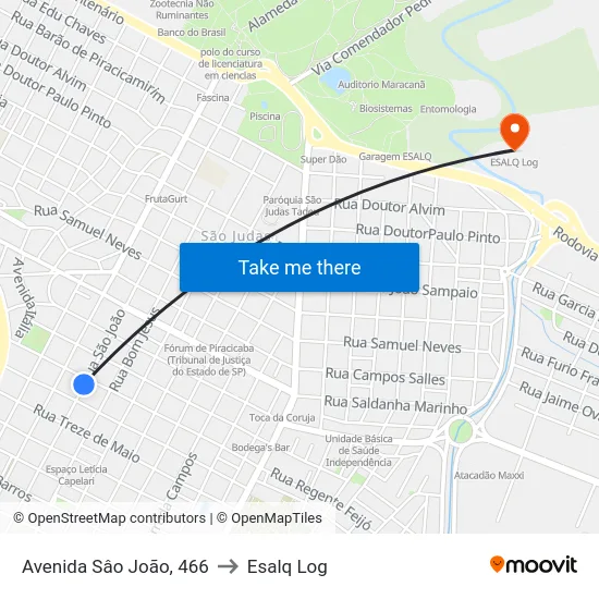 Avenida Sâo João, 466 to Esalq Log map