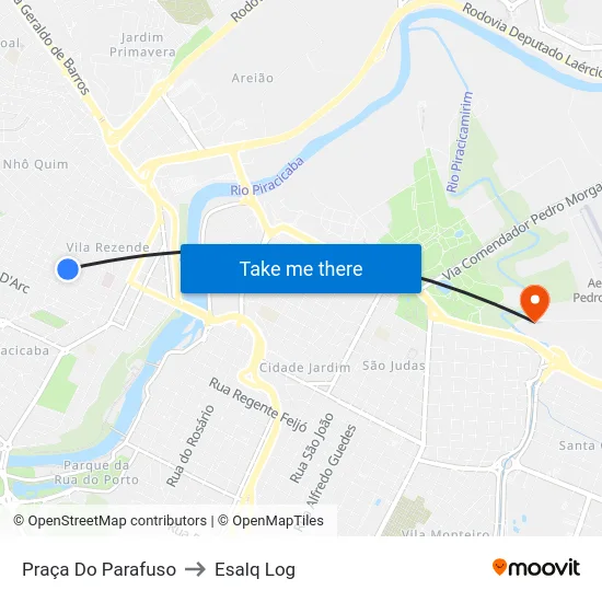 Praça Do Parafuso to Esalq Log map