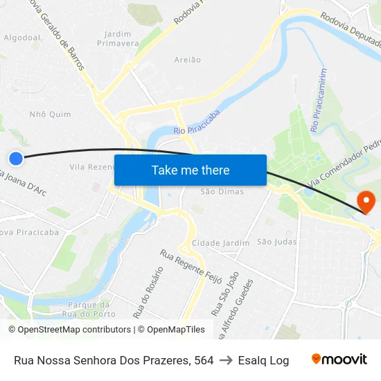 Rua Nossa Senhora Dos Prazeres, 564 to Esalq Log map