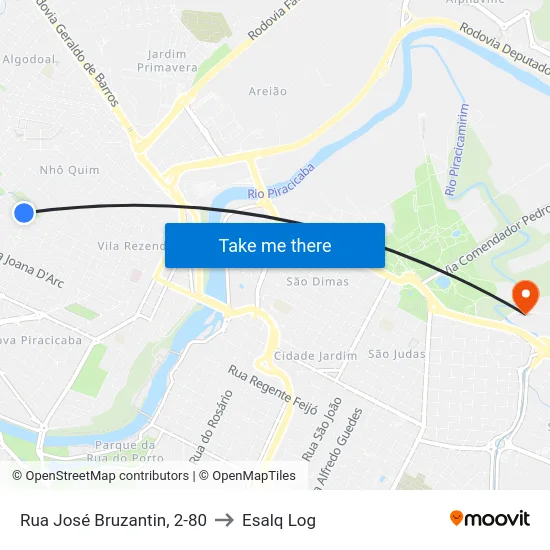 Rua José Bruzantin, 2-80 to Esalq Log map