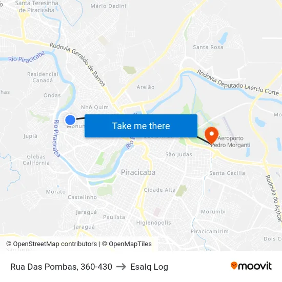Rua Das Pombas, 360-430 to Esalq Log map