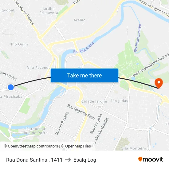 Rua Dona Santina , 1411 to Esalq Log map