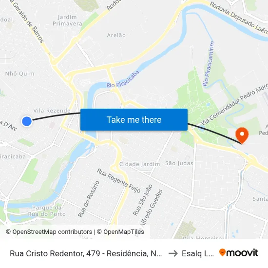 Rua Cristo Redentor, 479 - Residência, Nº 479 to Esalq Log map