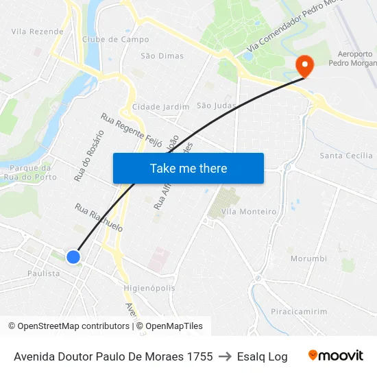 Avenida Doutor Paulo De Moraes 1755 to Esalq Log map