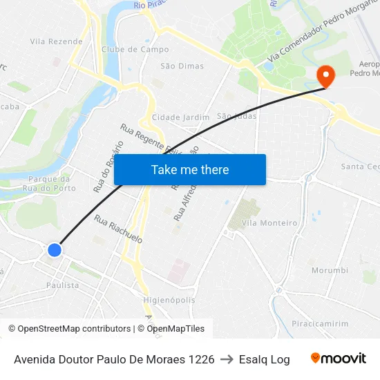 Avenida Doutor Paulo De Moraes 1226 to Esalq Log map
