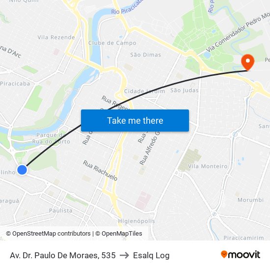 Av. Dr. Paulo De Moraes, 535 to Esalq Log map