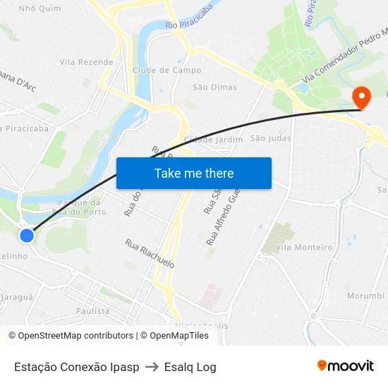 Estação Conexão Ipasp to Esalq Log map