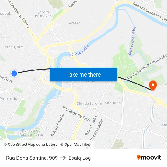 Rua Dona Santina, 909 to Esalq Log map