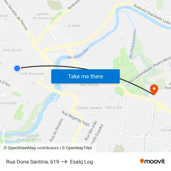 Rua Dona Santina, 619 to Esalq Log map