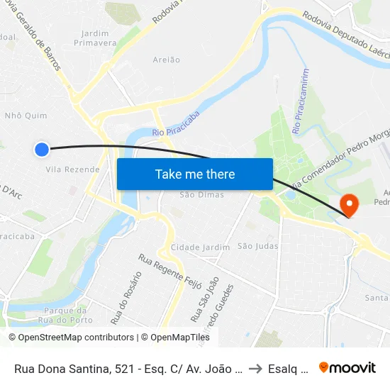 Rua Dona Santina, 521 - Esq. C/ Av. João Teodoro to Esalq Log map