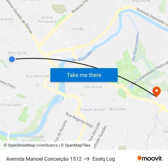 Avenida Manoel Conceição 1512 to Esalq Log map