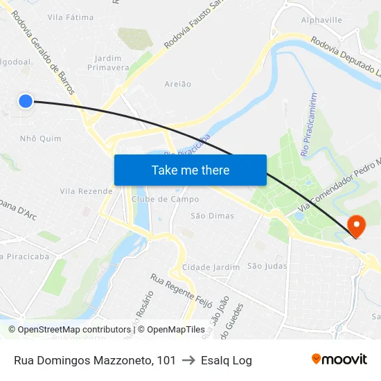 Rua Domingos Mazzoneto, 101 to Esalq Log map
