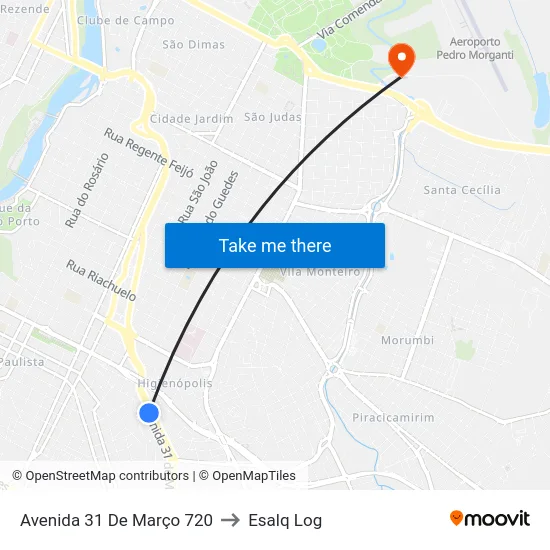Avenida 31 De Março 720 to Esalq Log map