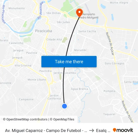 Av. Miguel Caparroz - Campo De Futebol - Água Branca to Esalq Log map