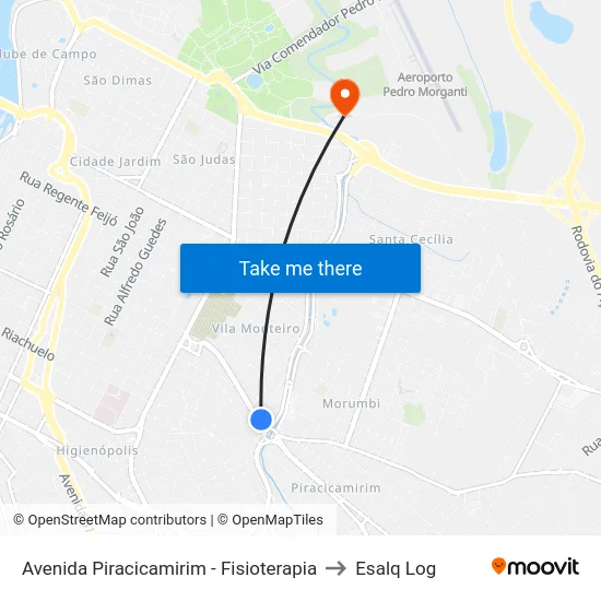Avenida Piracicamirim - Fisioterapia to Esalq Log map