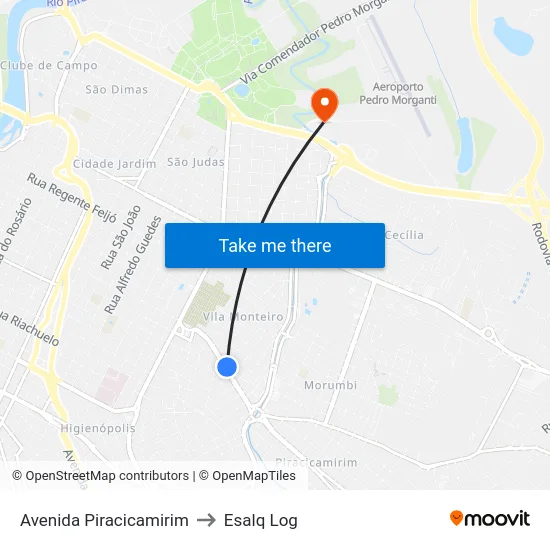 Avenida Piracicamirim to Esalq Log map