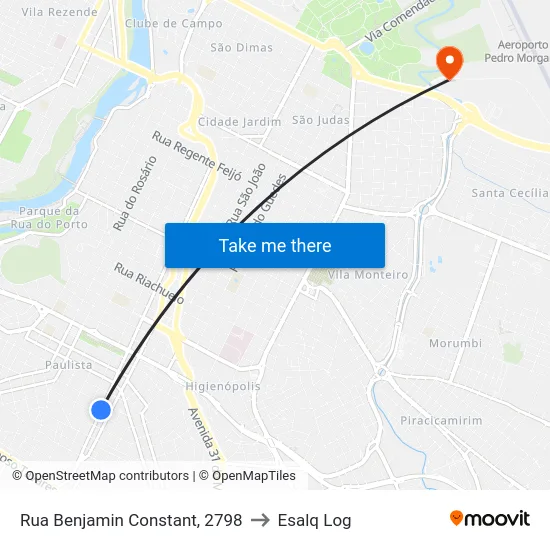 Rua Benjamin Constant, 2798 to Esalq Log map