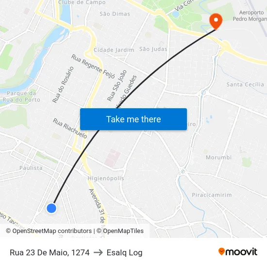 Rua 23 De Maio, 1274 to Esalq Log map