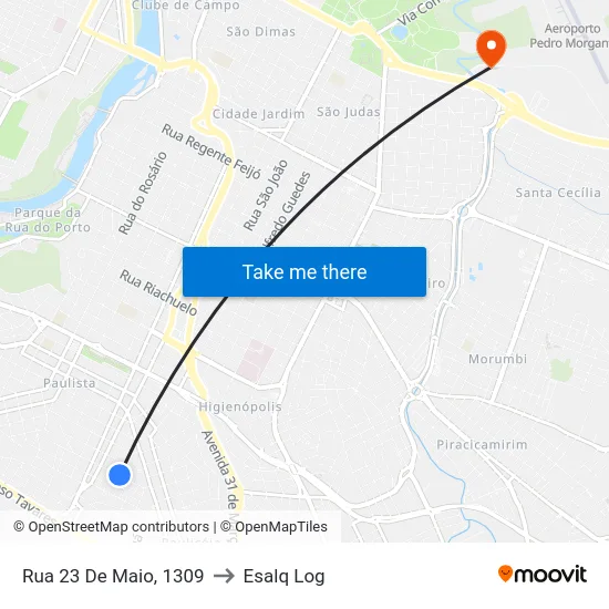 Rua 23 De Maio, 1309 to Esalq Log map