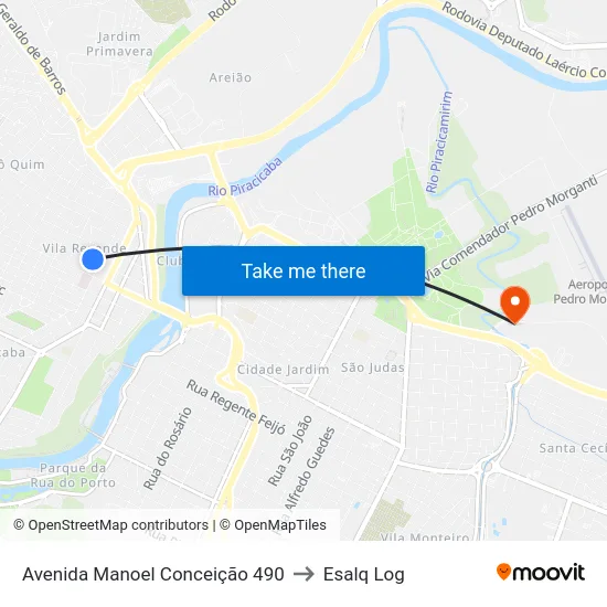 Avenida Manoel Conceição 490 to Esalq Log map