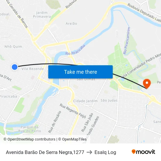 Avenida Barão De Serra Negra,1277 to Esalq Log map