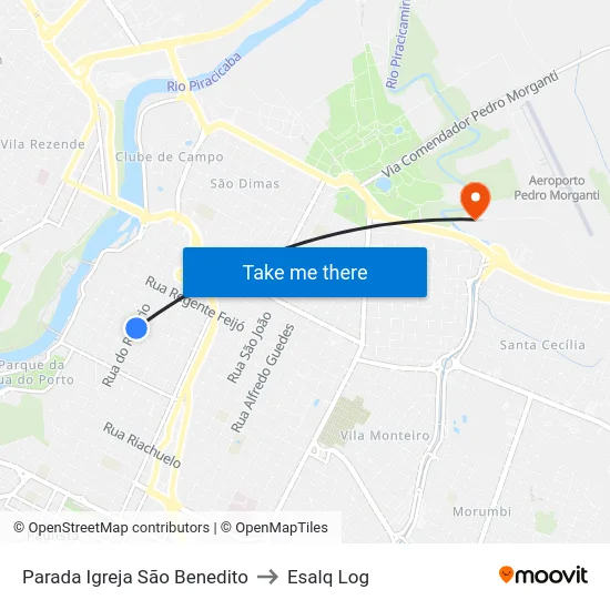 Parada Igreja São Benedito to Esalq Log map