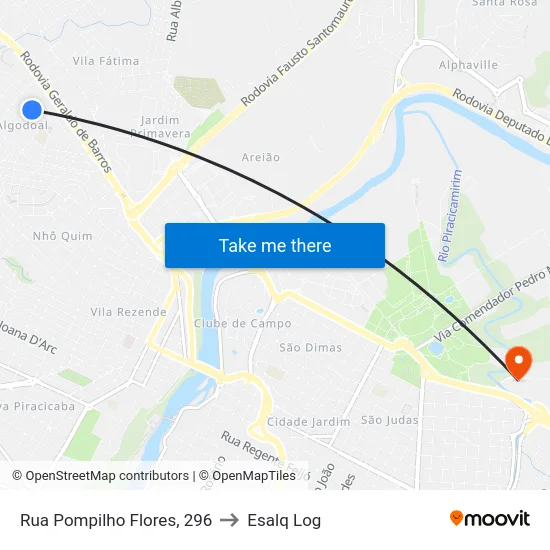 Rua Pompilho Flores, 296 to Esalq Log map