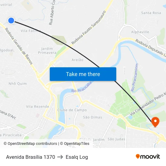 Avenida Brasília 1370 to Esalq Log map