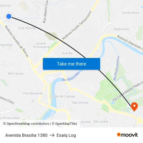 Avenida Brasília  1380 to Esalq Log map