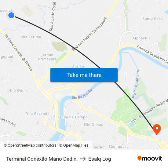 Terminal Conexão Mario Dedini to Esalq Log map