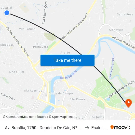 Av. Brasília, 1750 - Depósito De Gás, Nº 1750 to Esalq Log map