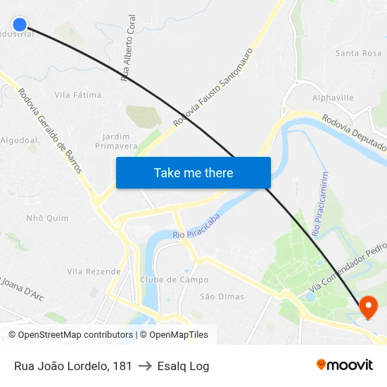 Rua João Lordelo, 181 to Esalq Log map
