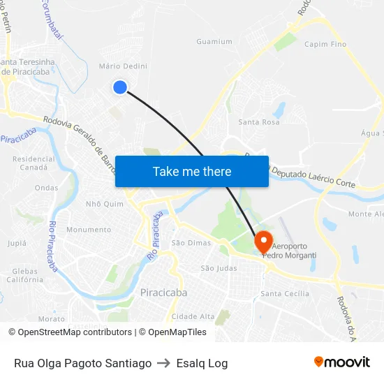 Rua Olga Pagoto Santiago to Esalq Log map