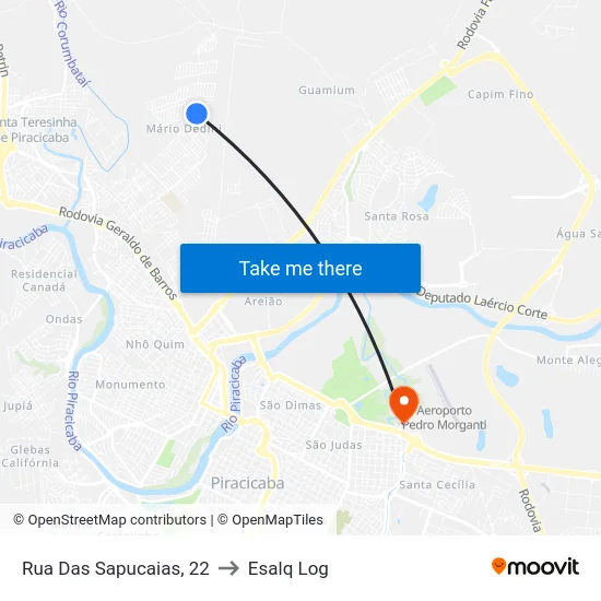 Rua Das Sapucaias, 22 to Esalq Log map