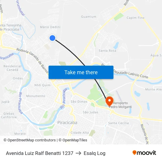 Avenida Luiz Ralf Benatti 1237 to Esalq Log map