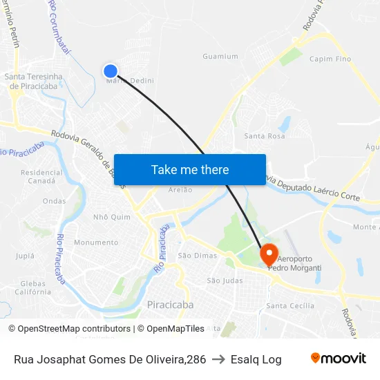 Rua Josaphat Gomes De Oliveira,286 to Esalq Log map