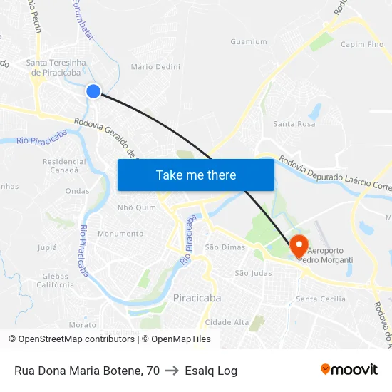 Rua Dona Maria Botene, 70 to Esalq Log map