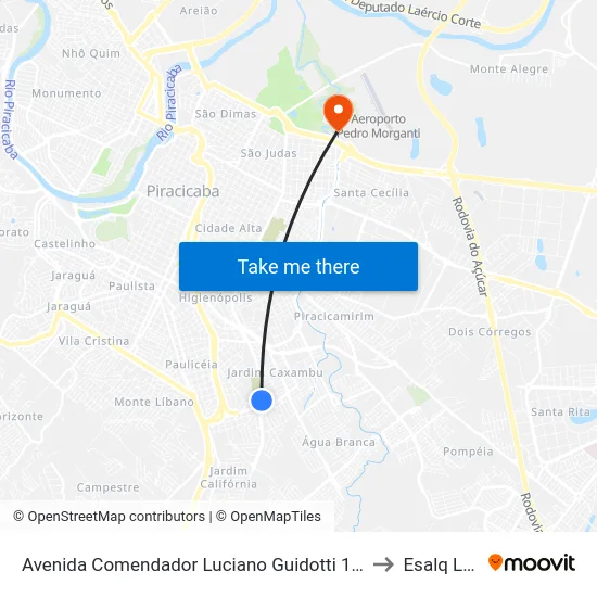 Avenida Comendador Luciano Guidotti 1837 to Esalq Log map