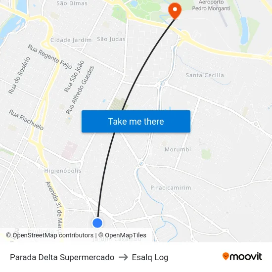 Parada Delta Supermercado to Esalq Log map