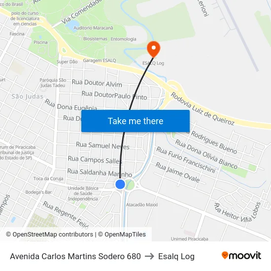 Avenida Carlos Martins Sodero 680 to Esalq Log map