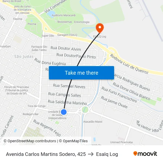 Avenida Carlos Martins Sodero, 425 to Esalq Log map