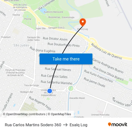 Rua Carlos Martins Sodero 360 to Esalq Log map