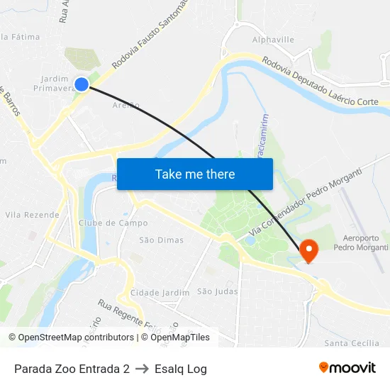 Parada Zoo Entrada 2 to Esalq Log map