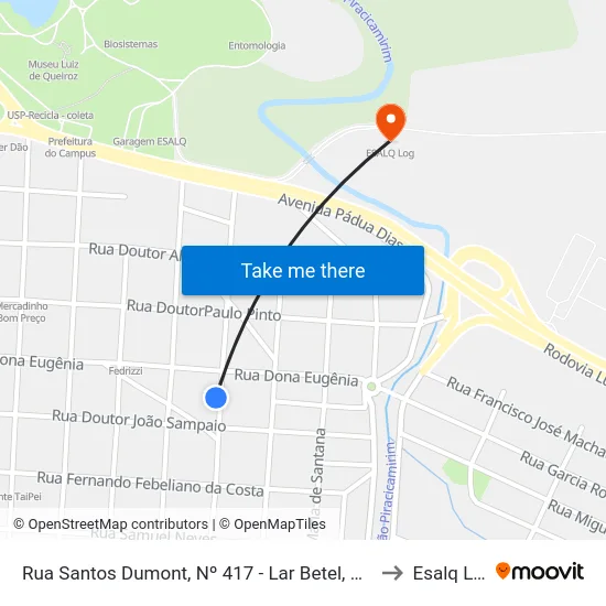 Rua Santos Dumont, Nº 417 - Lar Betel, Nº 417 to Esalq Log map