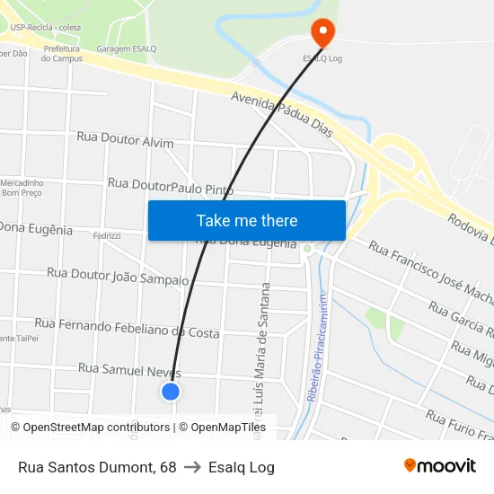 Rua Santos Dumont, 68 to Esalq Log map