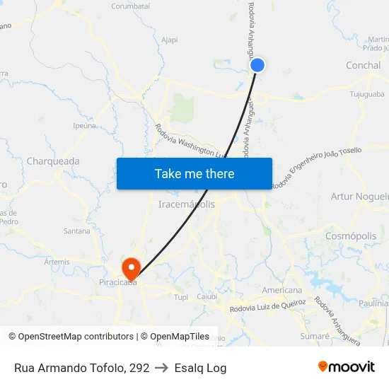 Rua Armando Tofolo, 292 to Esalq Log map