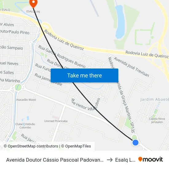 Avenida Doutor Cássio Pascoal Padovani 1820 to Esalq Log map